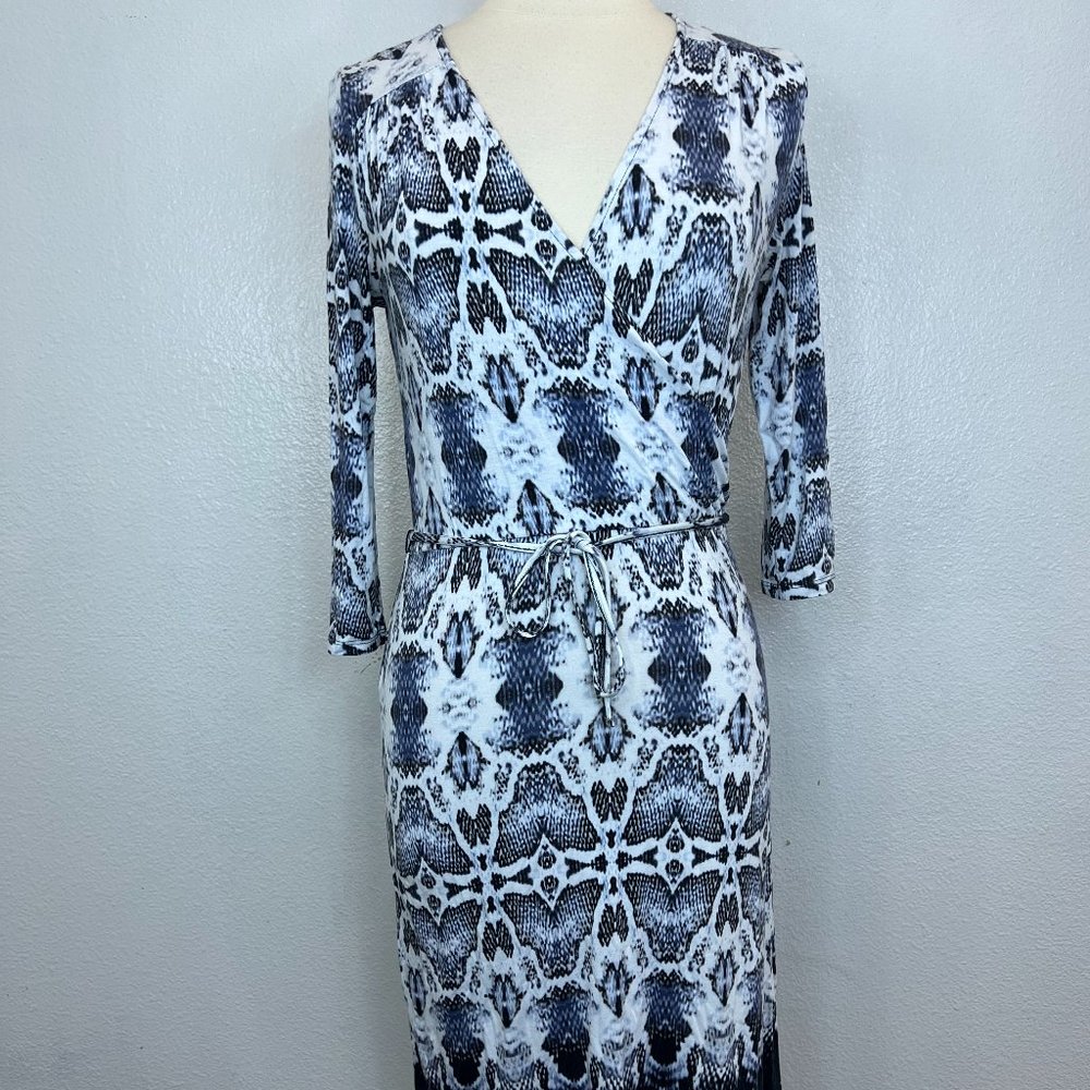 Joe Fresh Womens Surplice Neck Long Sleeve Tie Up‎ Back Stretch A Line Dress  XS